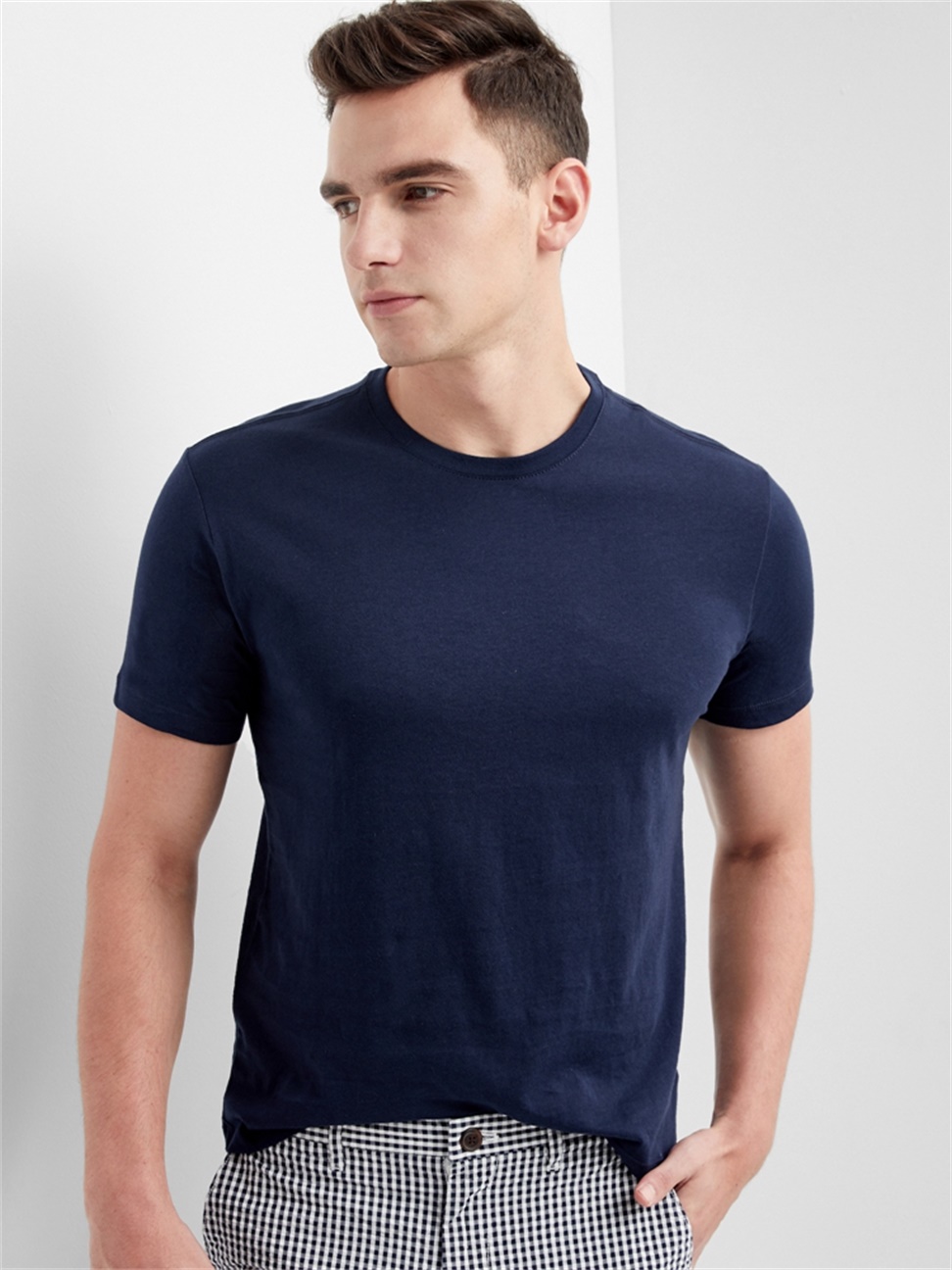 男裝|素色圓領短袖T恤-海軍藍