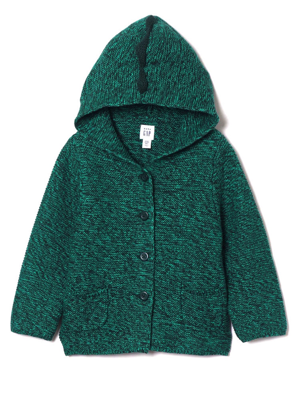 嬰兒裝|純棉恐龍印花平織連帽針織衫-墨綠色