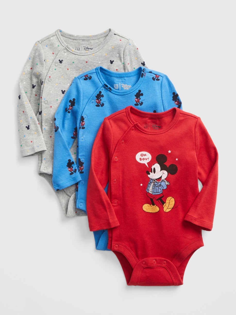 嬰兒裝|Gap x Disney迪士尼聯名 米奇包屁衣三件裝-微風藍
