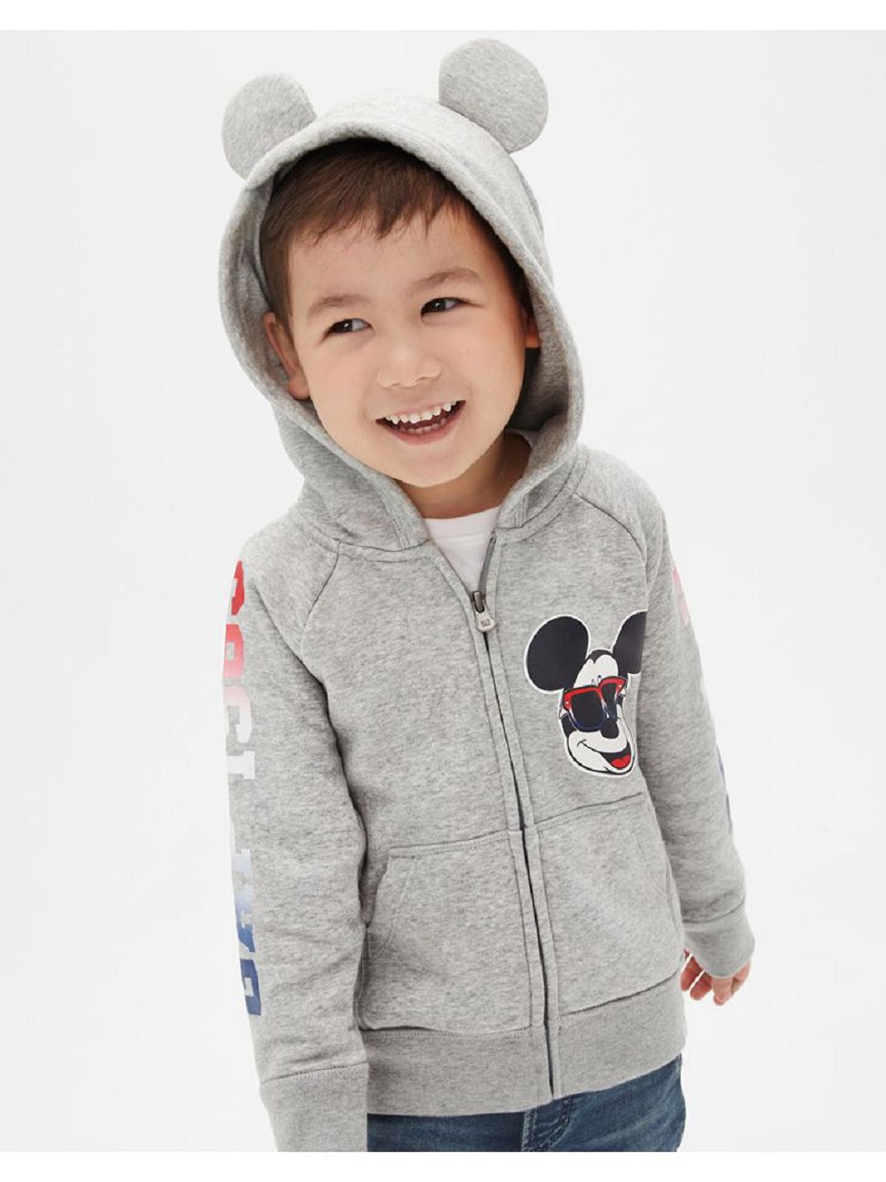 男幼童裝|Gap x Disney迪士尼聯名 米奇長袖帽T-亮麻灰色