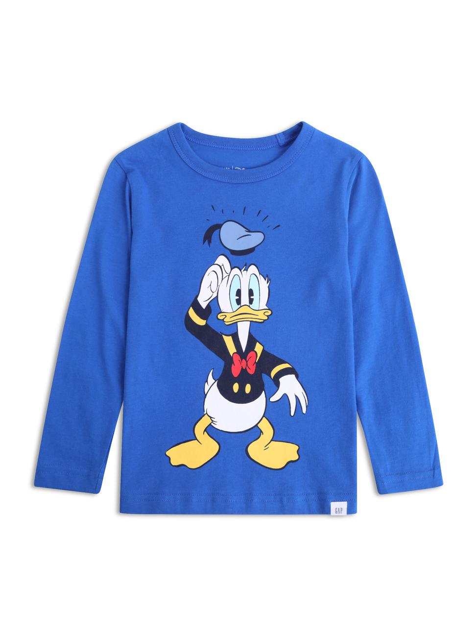 男幼童裝|Gap x Disney迪士尼聯名 唐老鴨圓領長袖T恤-湖藍色