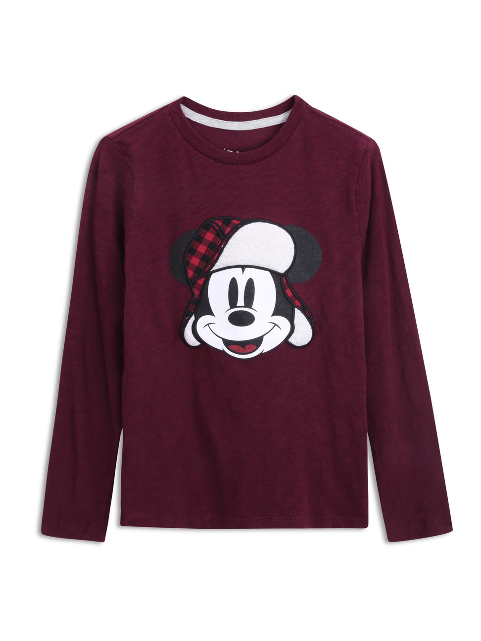 男童裝|Gap x Disney迪士尼聯名 米奇圓領長袖T恤-酒紅色