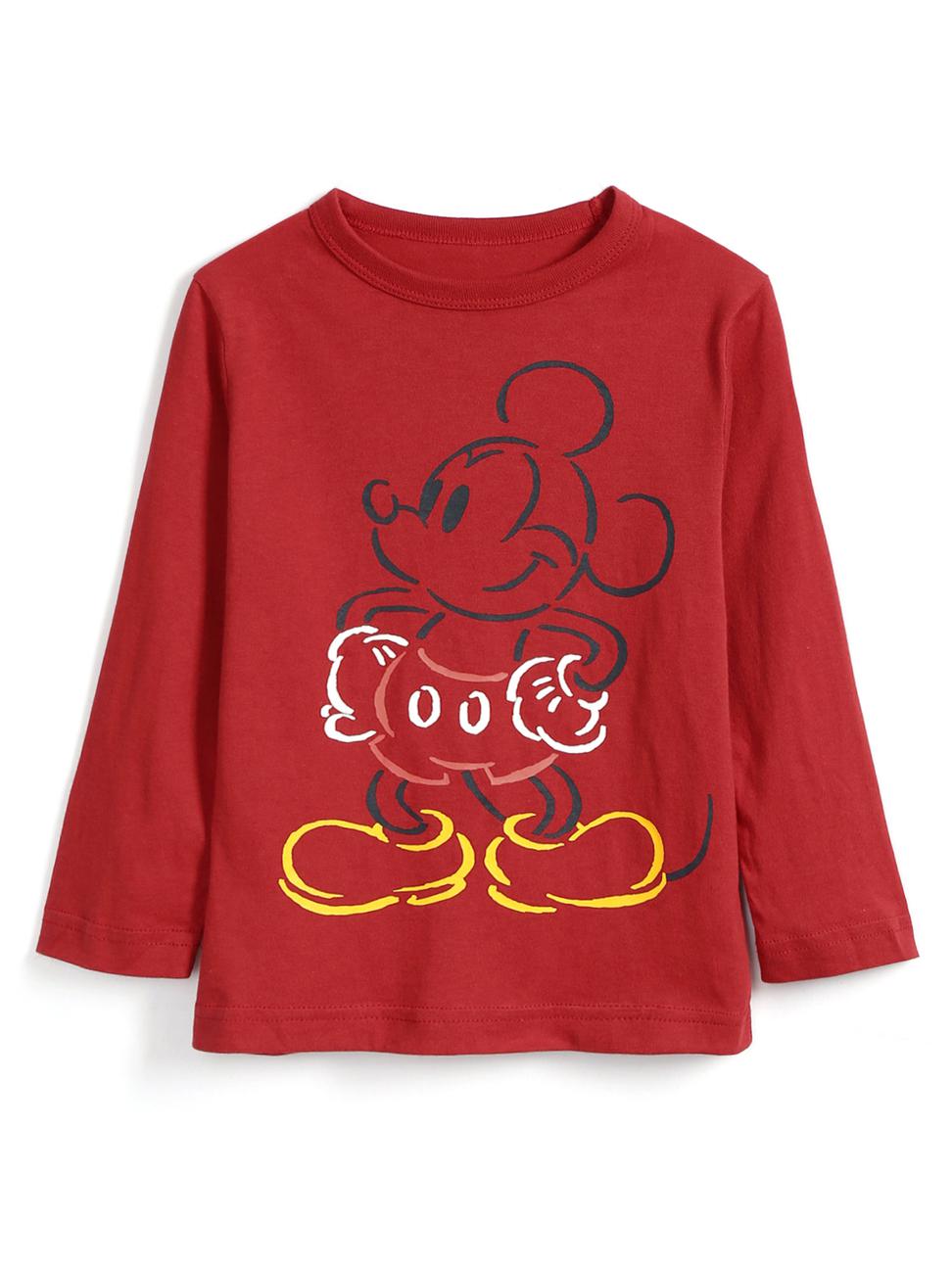 男幼童裝|Gap x Disney迪士尼聯名 米奇長袖T恤-摩登紅