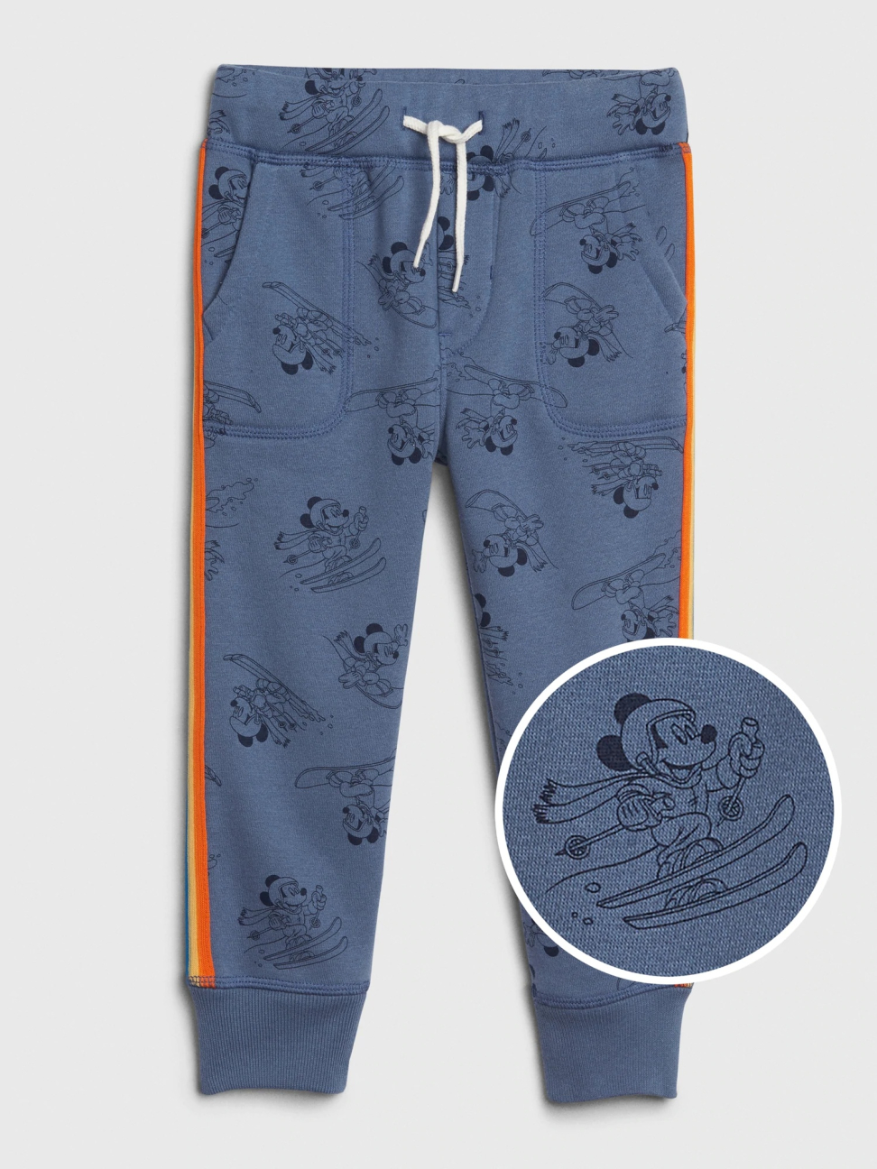 男幼童裝|Gap x Disney迪士尼聯名 米奇棉質刷毛褲-灰藍色