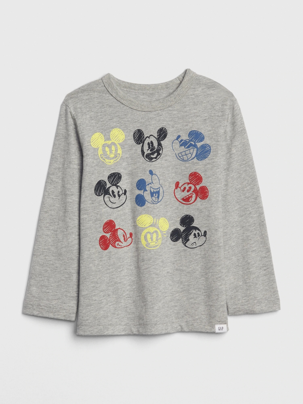 男幼童裝|Gap x Disney迪士尼聯名 米奇圓領長袖T恤-淺麻灰