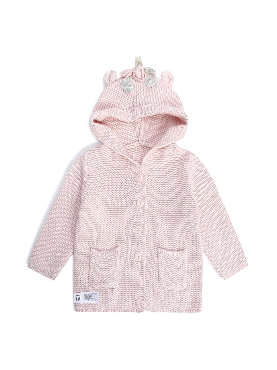 嬰兒裝|可愛熊耳花朵針織衫毛衣-淺粉色