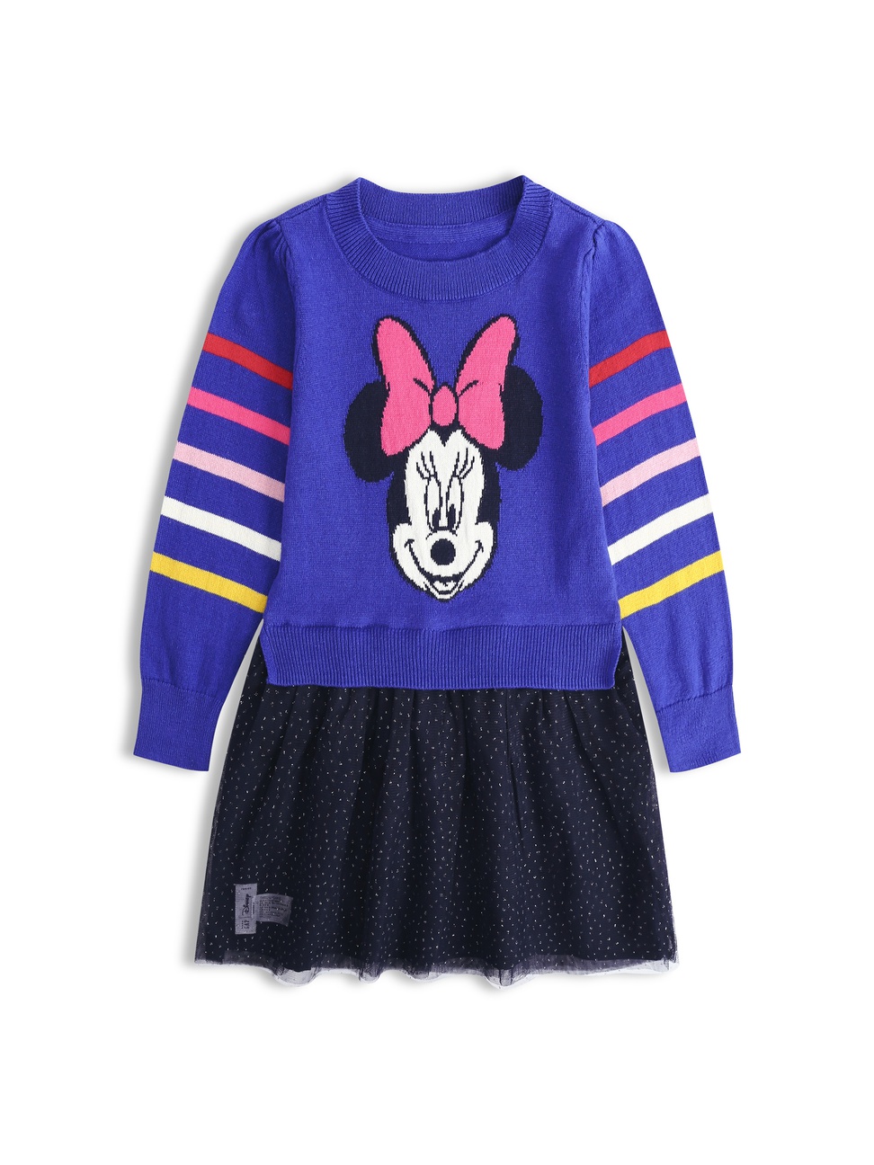 女幼童裝|Gap x Disney迪士尼聯名 米妮印花圓領毛衣裙-米妮老鼠圖案