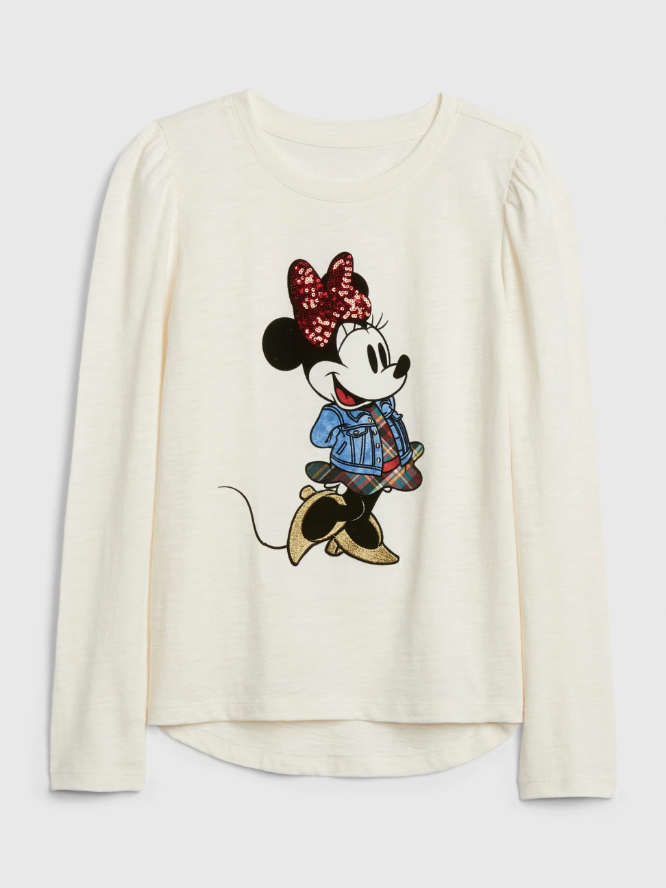 女童裝|Gap x Disney迪士尼聯名 米妮童趣圓領長袖T恤-象牙白