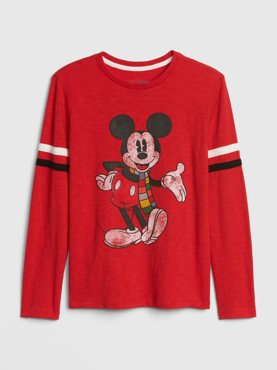 男童裝|Gap x Disney迪士尼聯名 米奇圓領長袖T恤-亮紅色