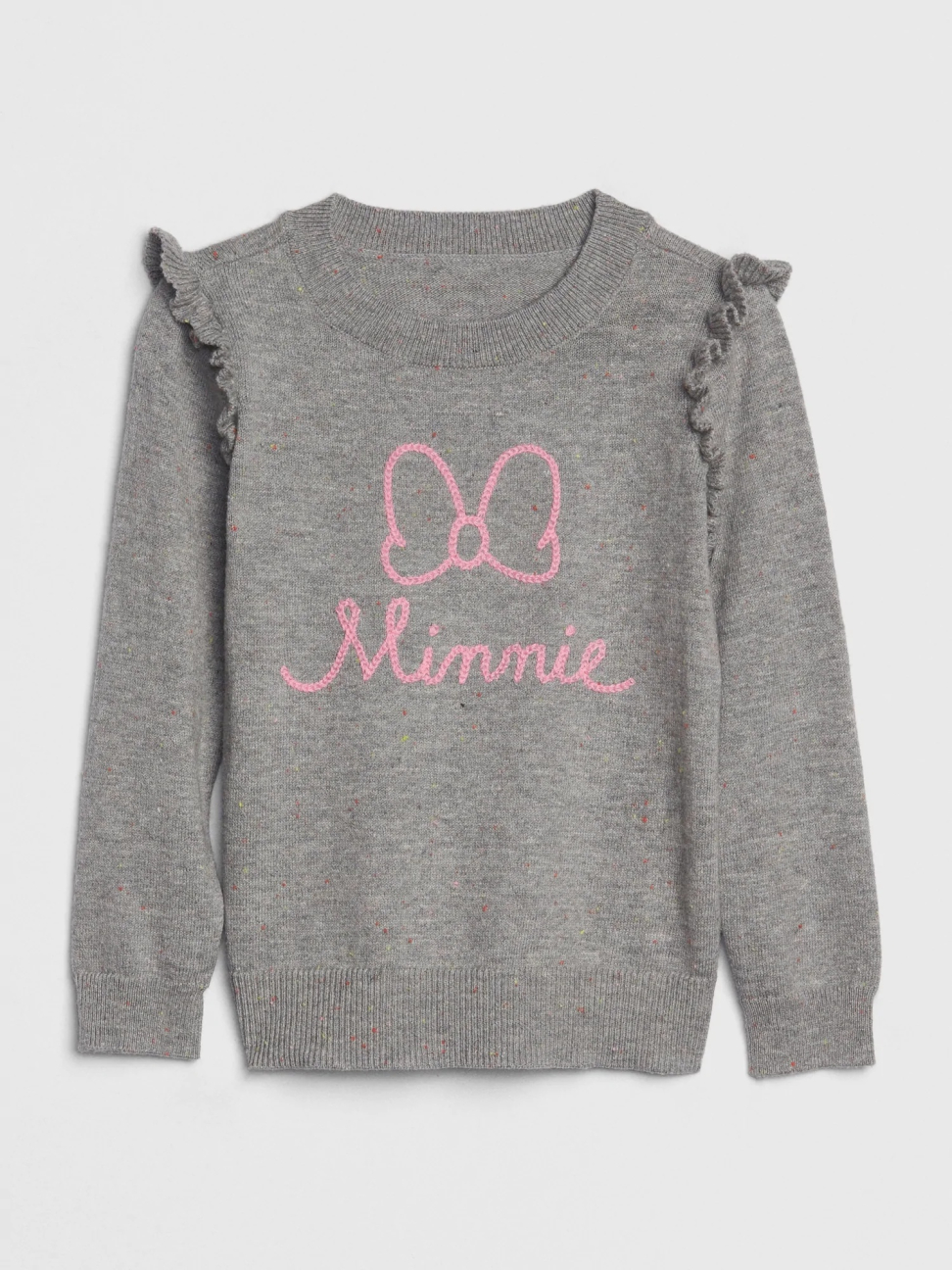 女幼童裝|Gap x Disney迪士尼聯名 米妮印花圓領長袖針織上衣-米妮老鼠圖案
