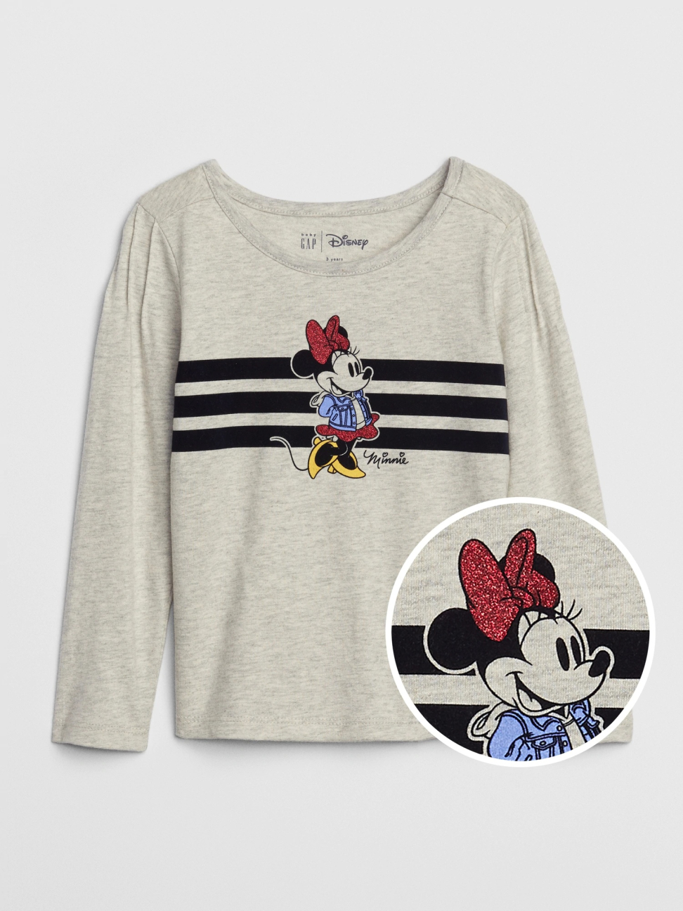 女幼童裝|Gap x Disney迪士尼聯名 米妮印花圓領長袖T恤-石楠灰色
