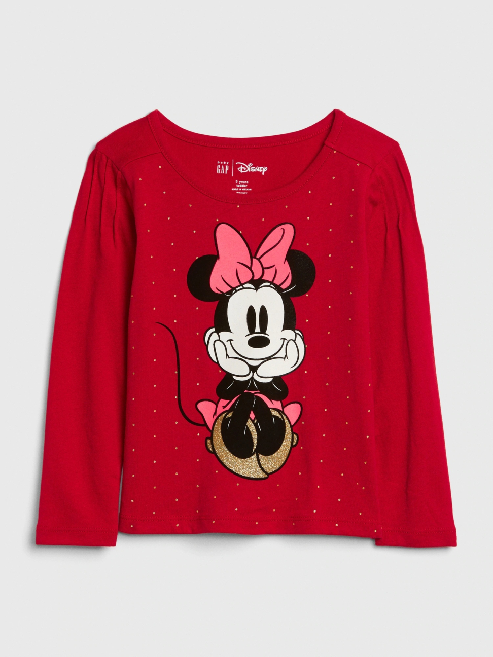 女幼童裝|Gap x Disney迪士尼聯名 米妮印花圓領長袖T恤-摩登紅色