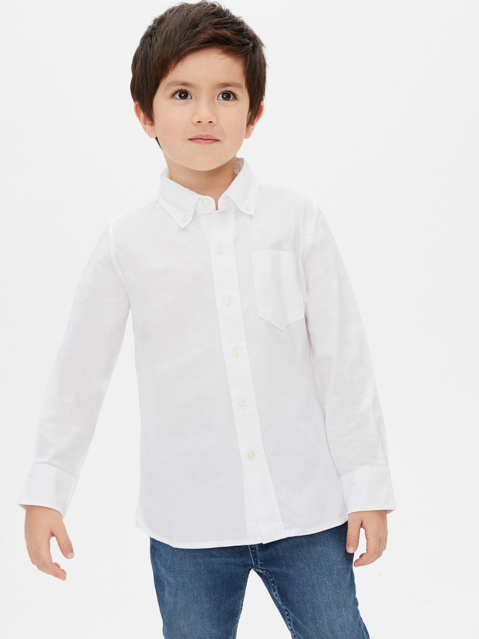 男童裝|舒適牛津布鈕釦長袖襯衫-柔和白