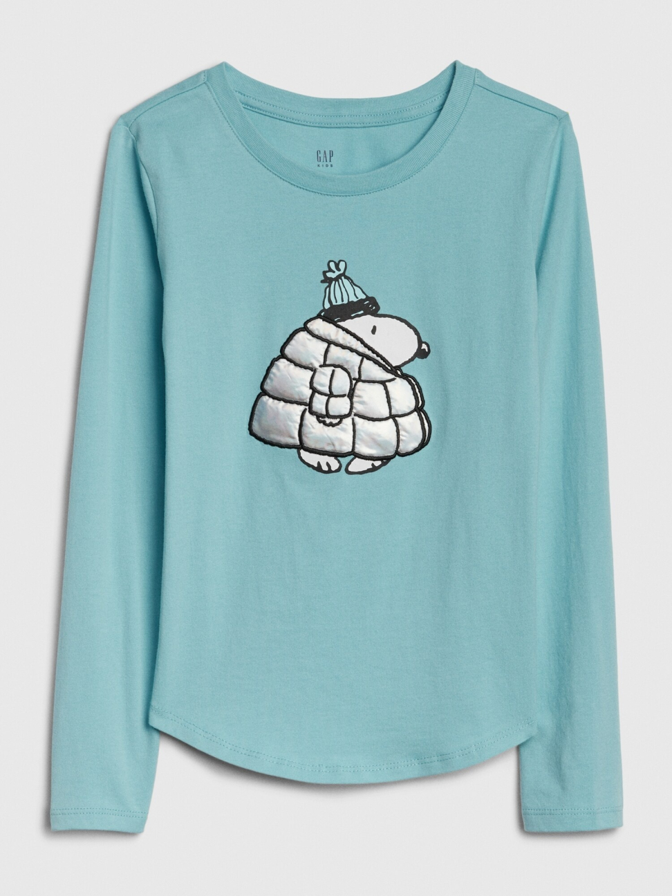 女童裝|Gap x Snoopy史努比聯名 棉質圓領長袖T恤-淺藍色