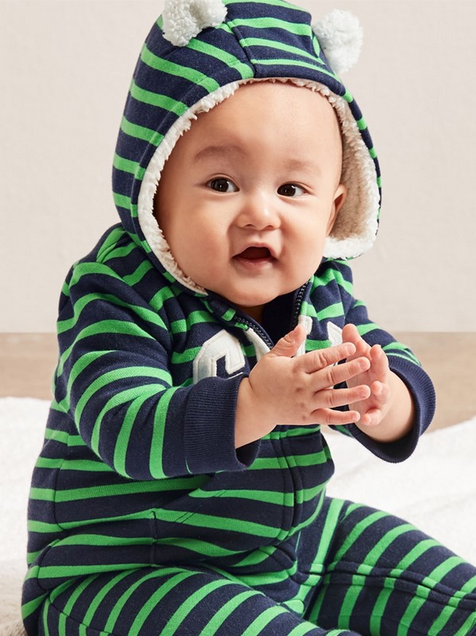 嬰兒裝|Logo一體式連帽包屁衣-翠綠