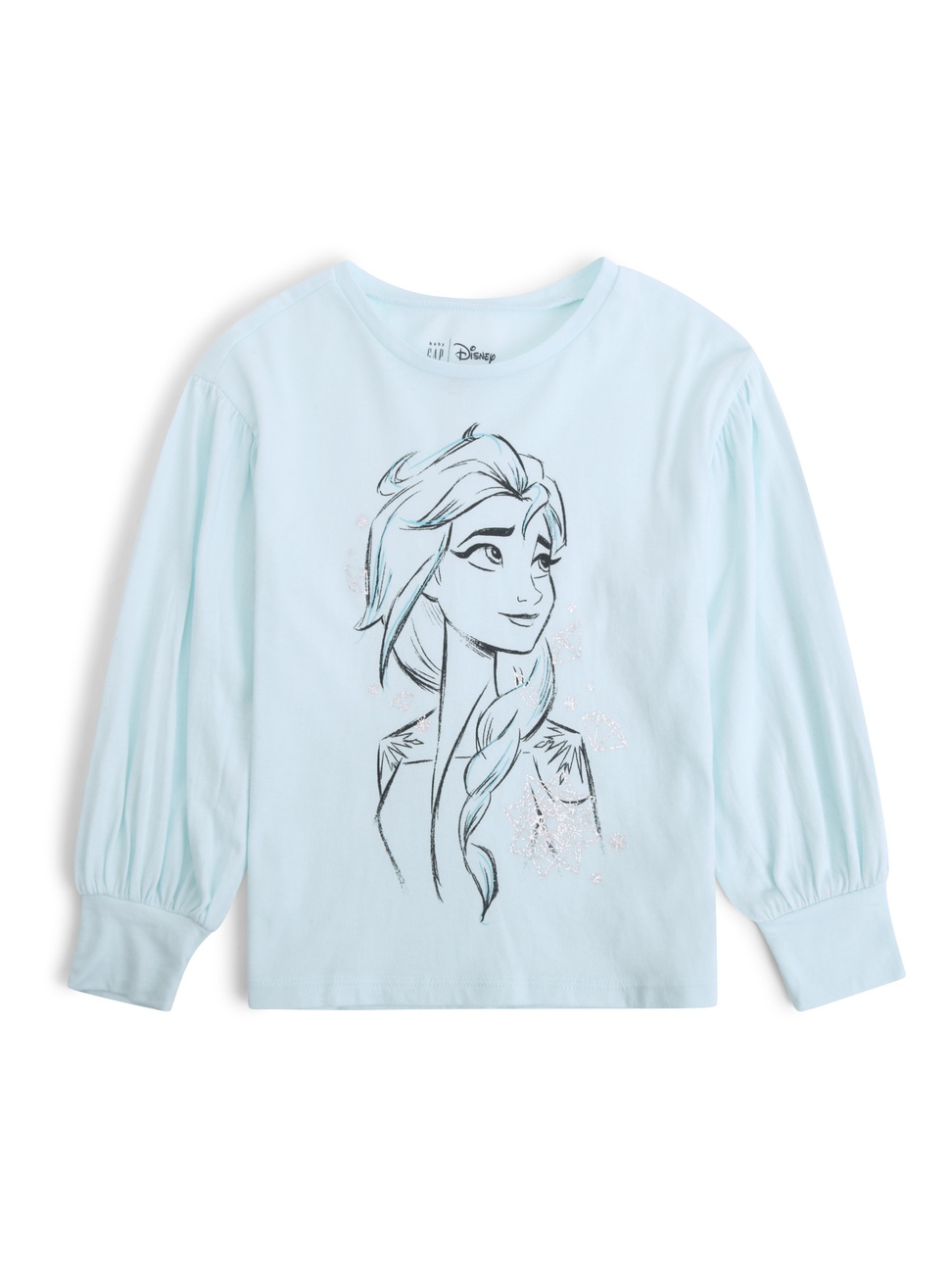 女幼童裝|Gap x Disney迪士尼聯名 冰雪奇緣圓領長袖T恤-淡水藍色