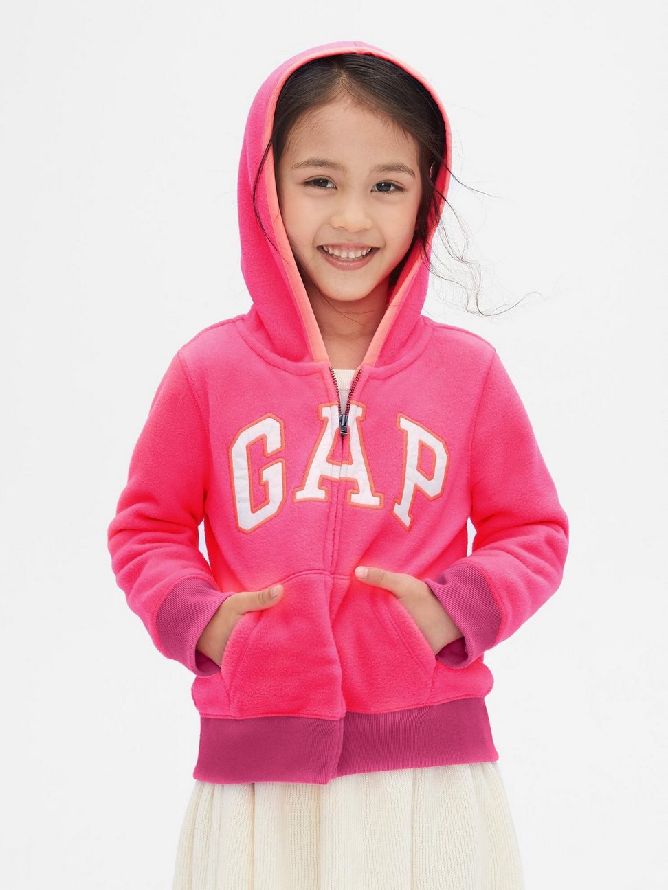 女幼童裝|Logo印花連帽外套-淺色粉