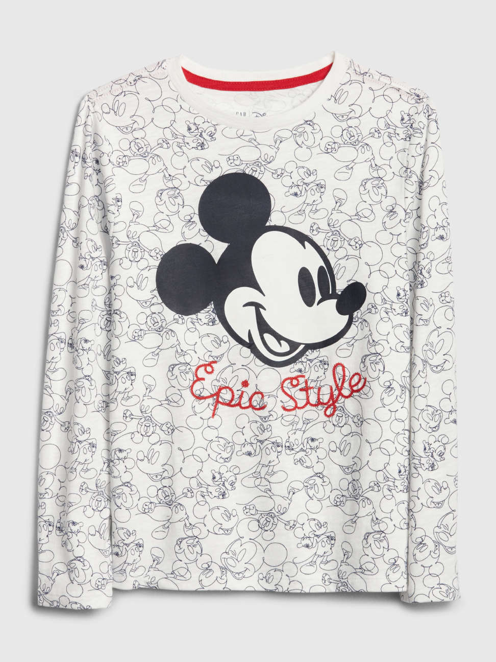 男童裝|Gap x Disney迪士尼聯名 米奇印花長袖T恤-光感亮白