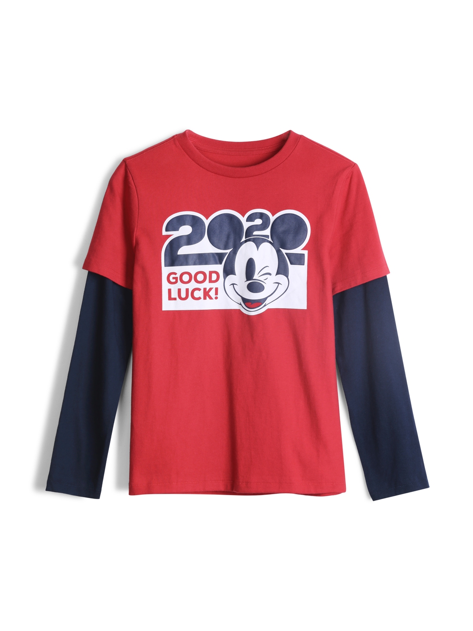 男童裝|Gap x Disney迪士尼聯名 米奇棉質舒適圓領長袖T恤-熱情紅