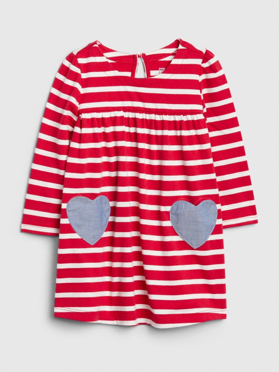 嬰兒裝|甜美風條紋設計圓領洋裝-摩登紅色