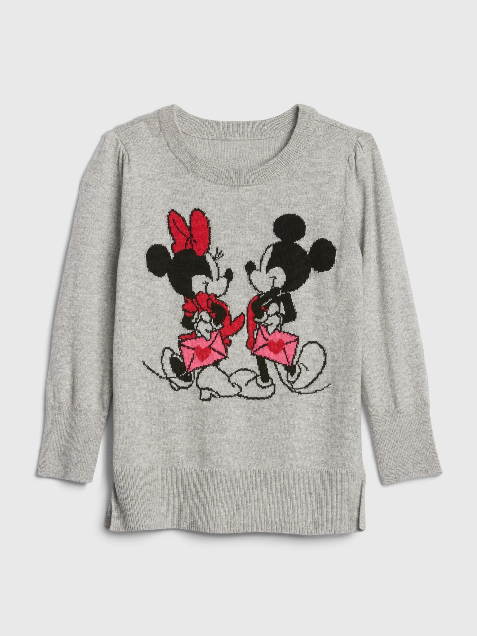 女幼童裝|Gap x Disney迪士尼聯名 米妮童趣織紋針織衫-麻灰色