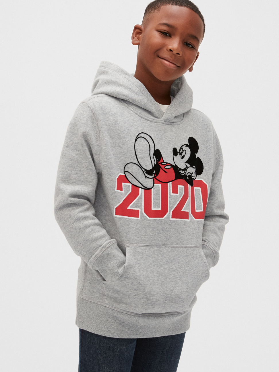 男童裝|Gap x Disney迪士尼聯名 米奇印花帽T-淺麻灰