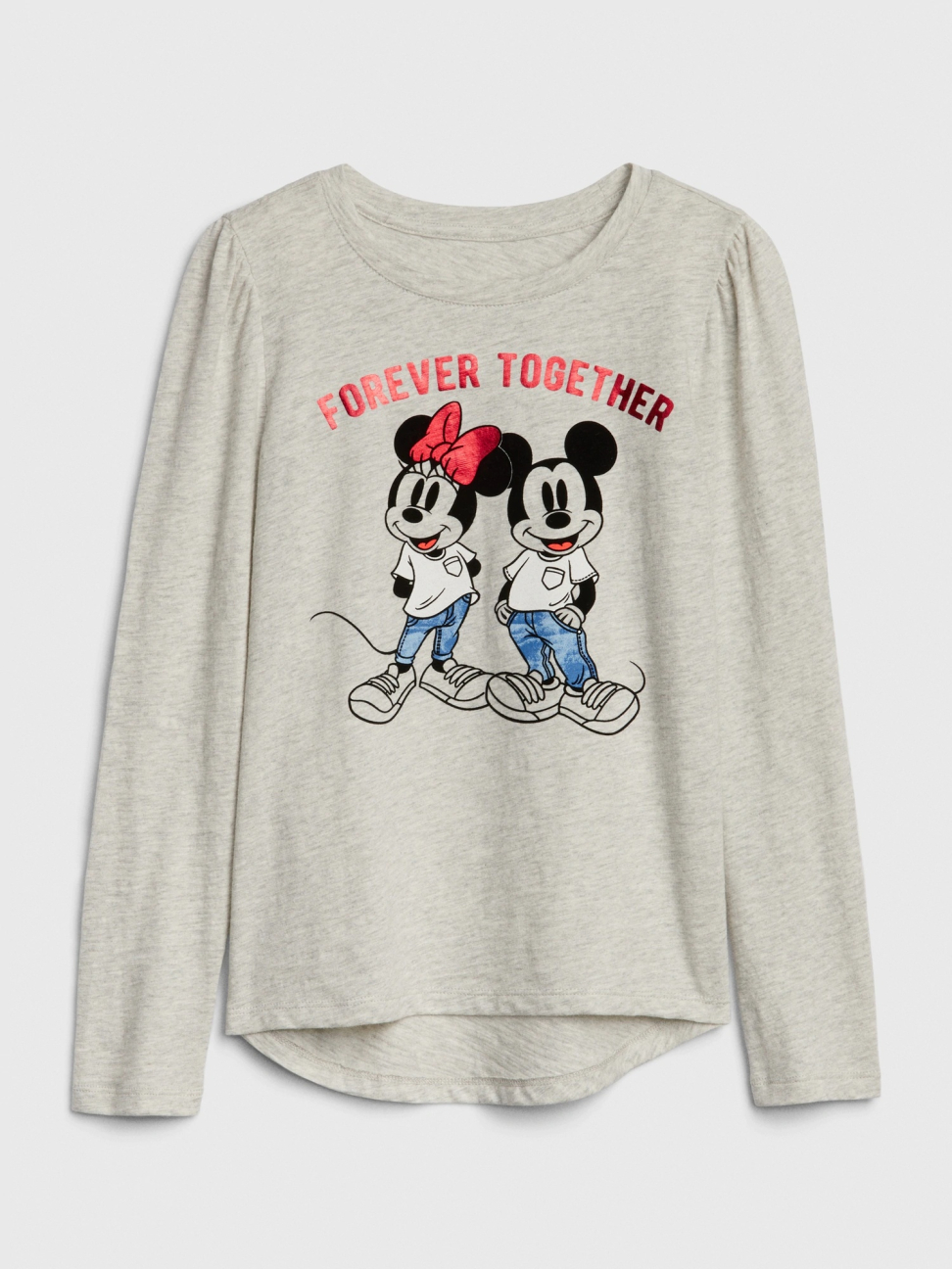 女童裝|Gap x Disney迪士尼聯名 米妮印花圓領長袖T恤-石楠灰色
