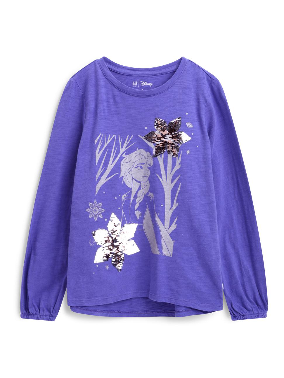女童裝|Gap x Disney迪士尼聯名 冰雪奇緣圓領長袖T恤-藍紫色