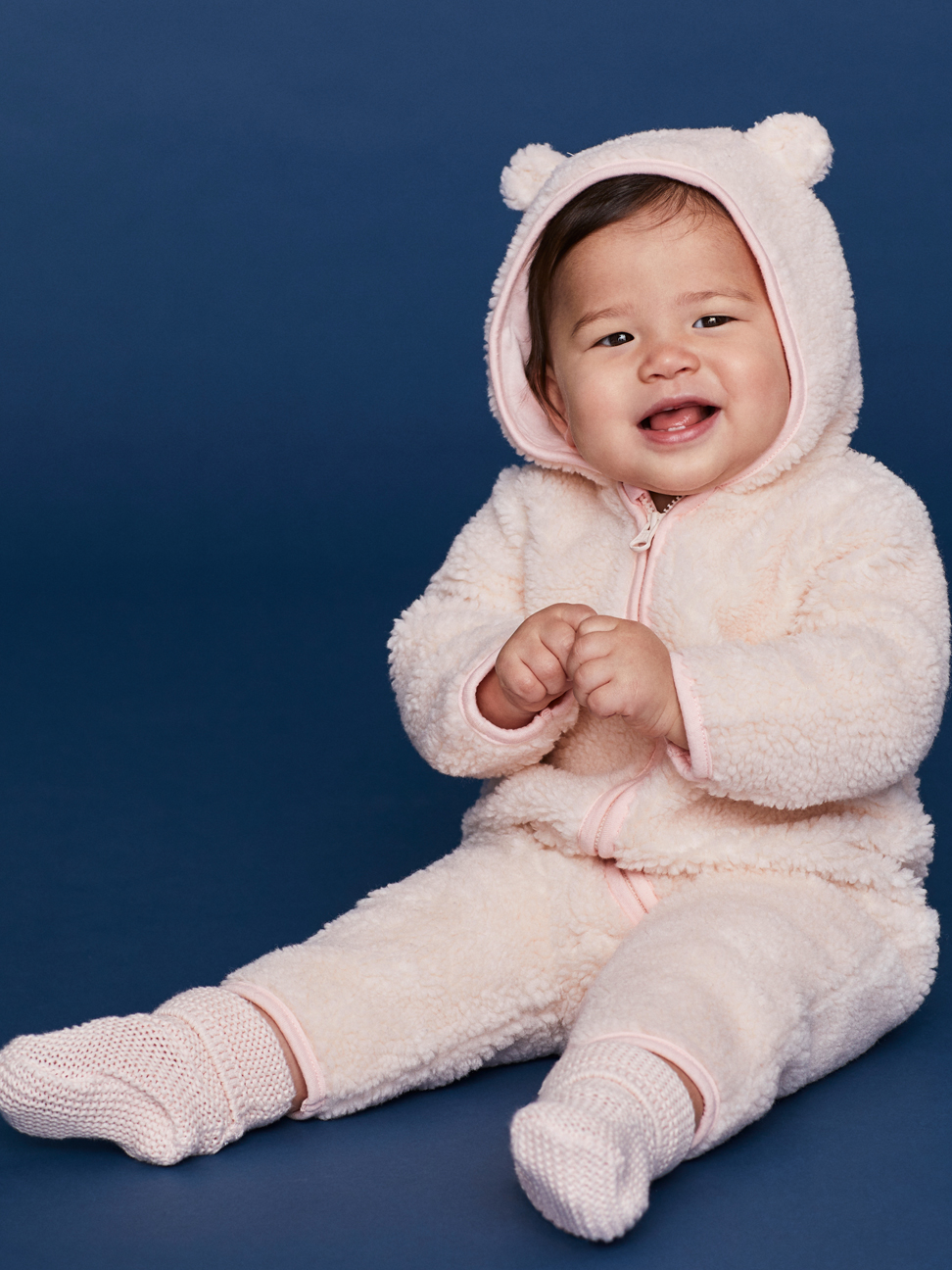 嬰兒裝|仿羊羔絨熊耳造型包屁衣-新純粉色