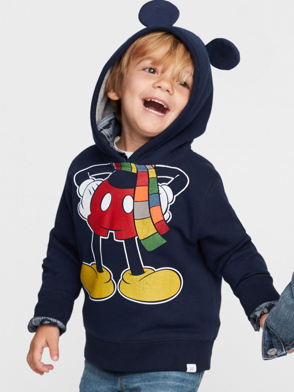 男幼童裝|Gap x Disney迪士尼聯名 米奇印花長袖帽T-藏青色