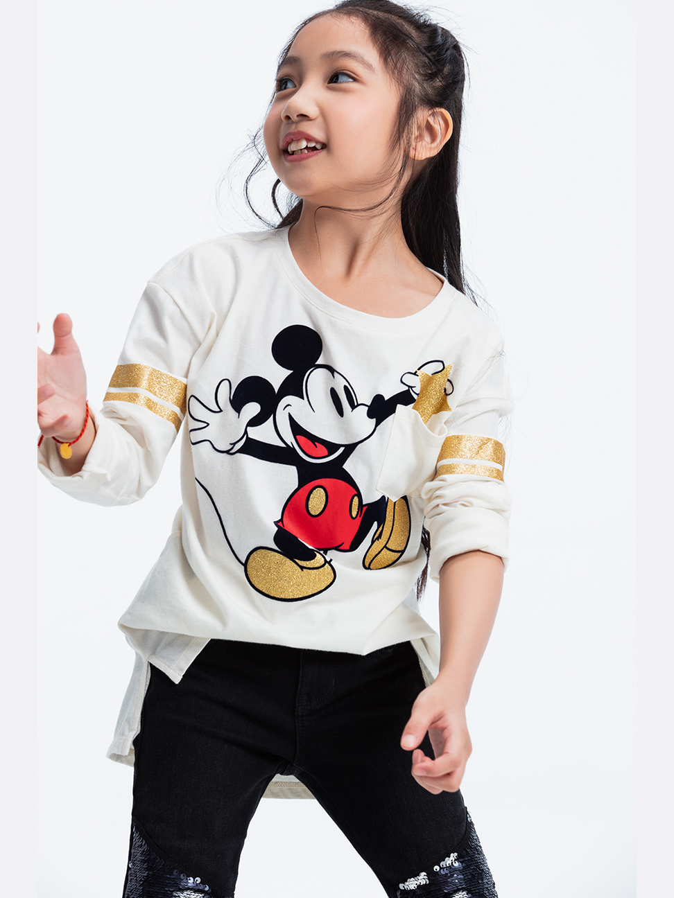 女童裝|Gap x Disney迪士尼聯名 米奇印花圓領T恤-麻灰色