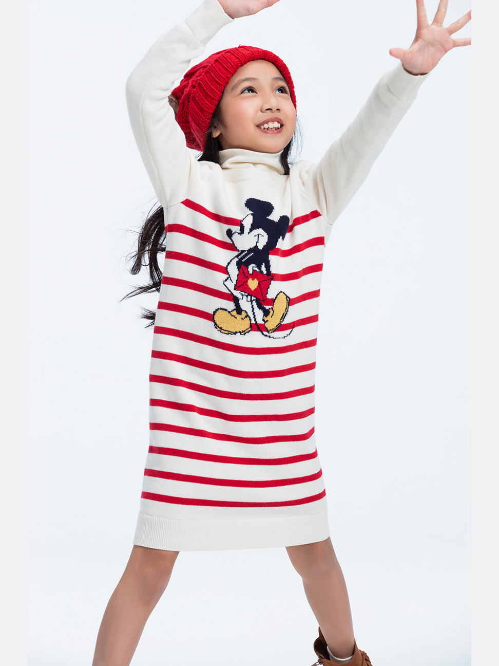 女童裝|Gap x Disney迪士尼聯名 米奇米妮亮片針織洋裝-象牙白