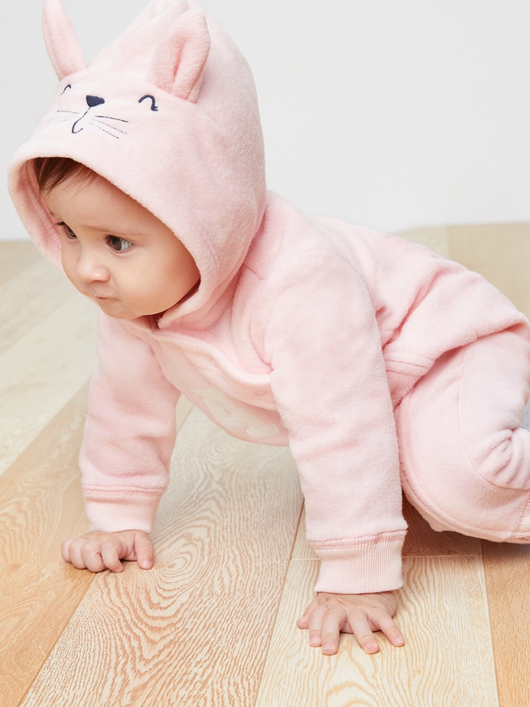 嬰兒裝|Logo兔耳連帽包屁衣-淺粉色
