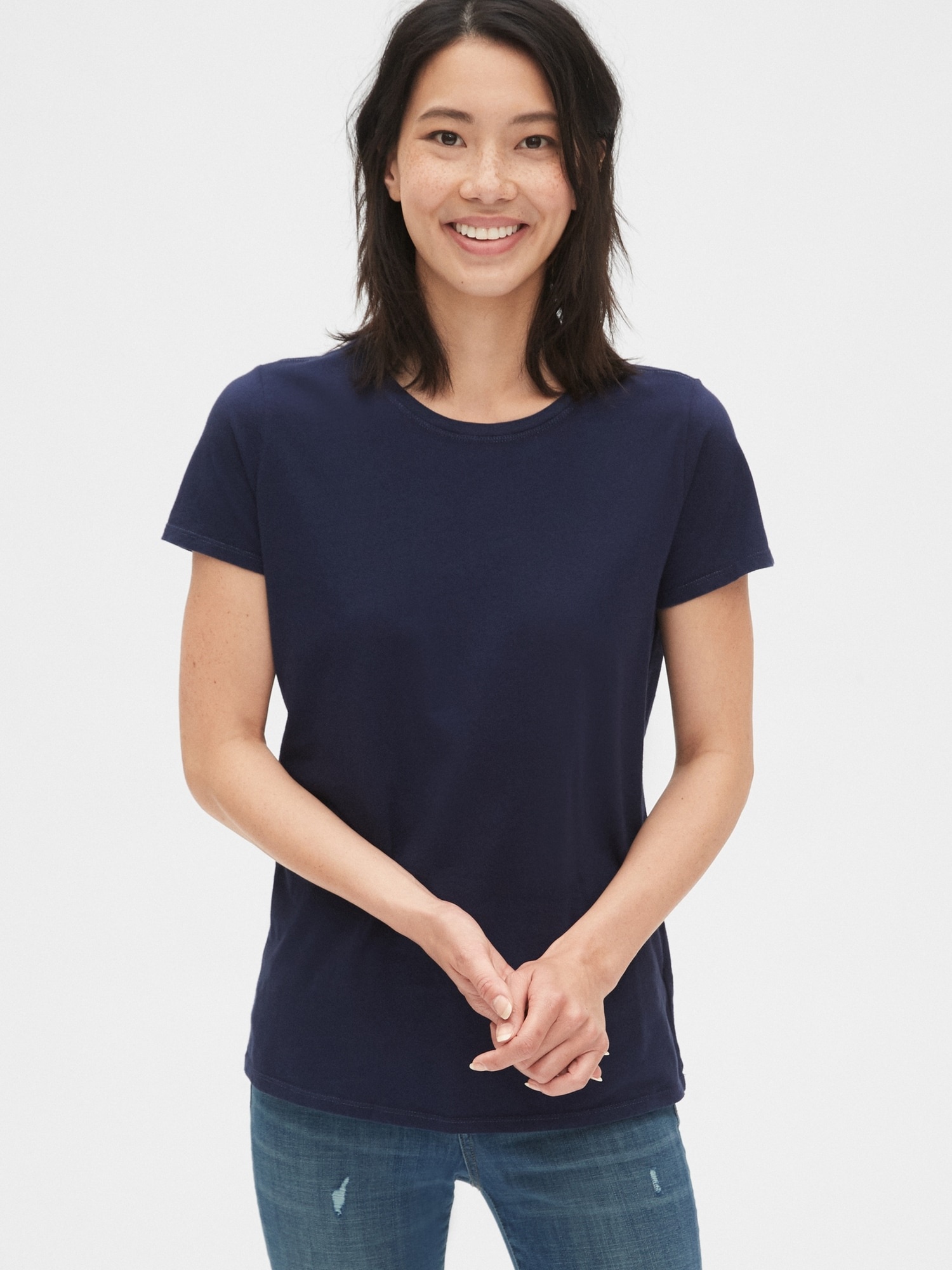 女裝|棉質舒適圓領短袖T恤-海軍藍色