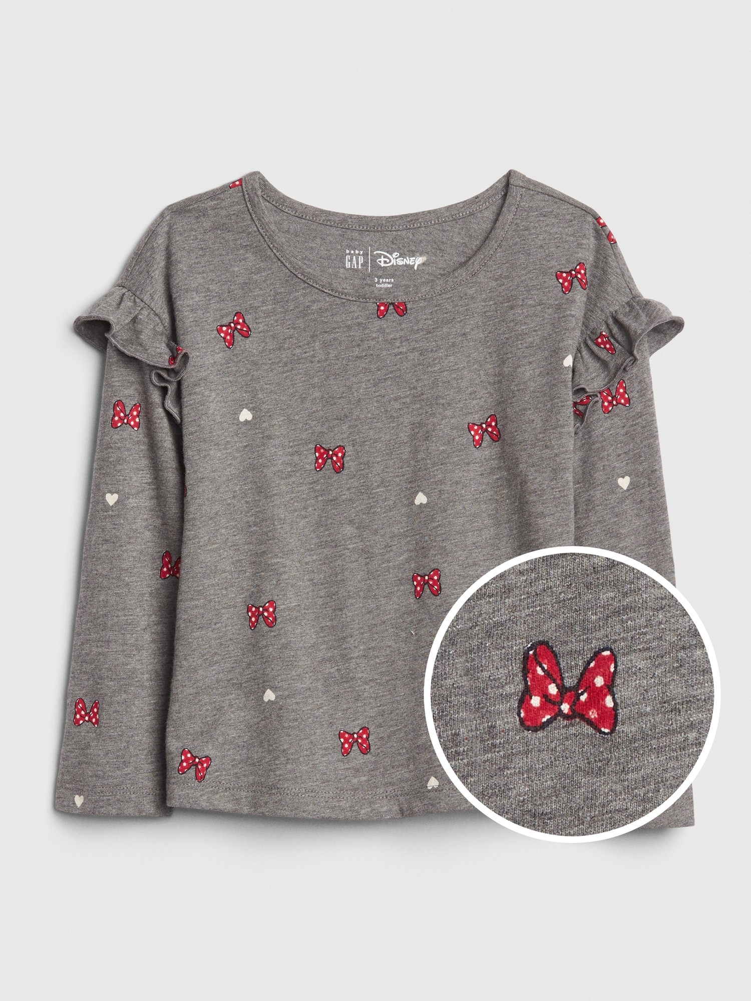 女幼童裝|Gap x Disney迪士尼聯名 米妮荷葉邊圓領T恤-清新豆沙綠