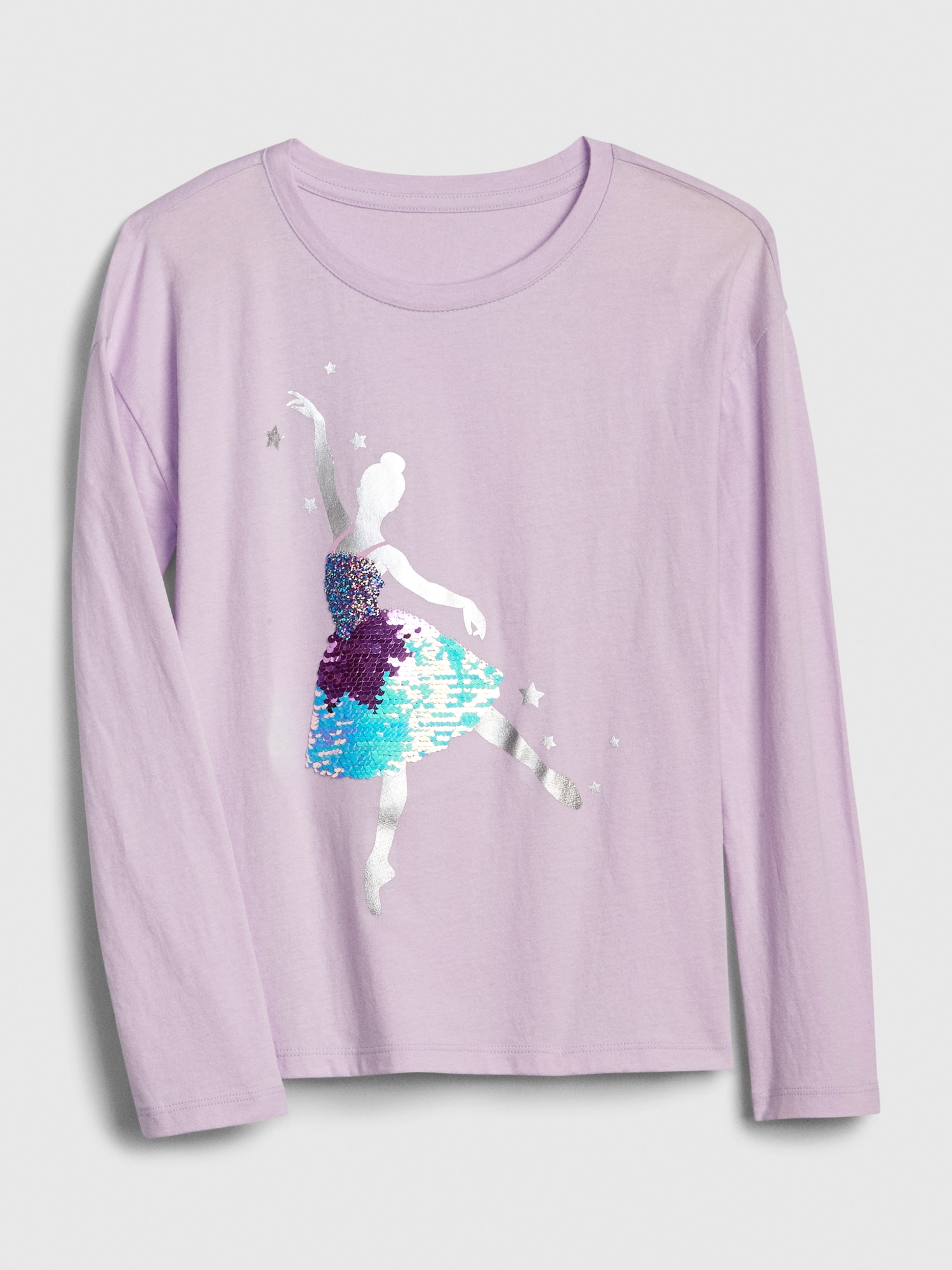女童裝|可撥動亮片圓領T恤-淡紫色