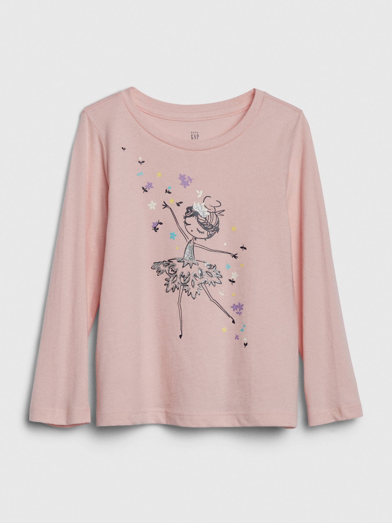女幼童裝|創意印花設計圓領長袖T恤-冰粉色