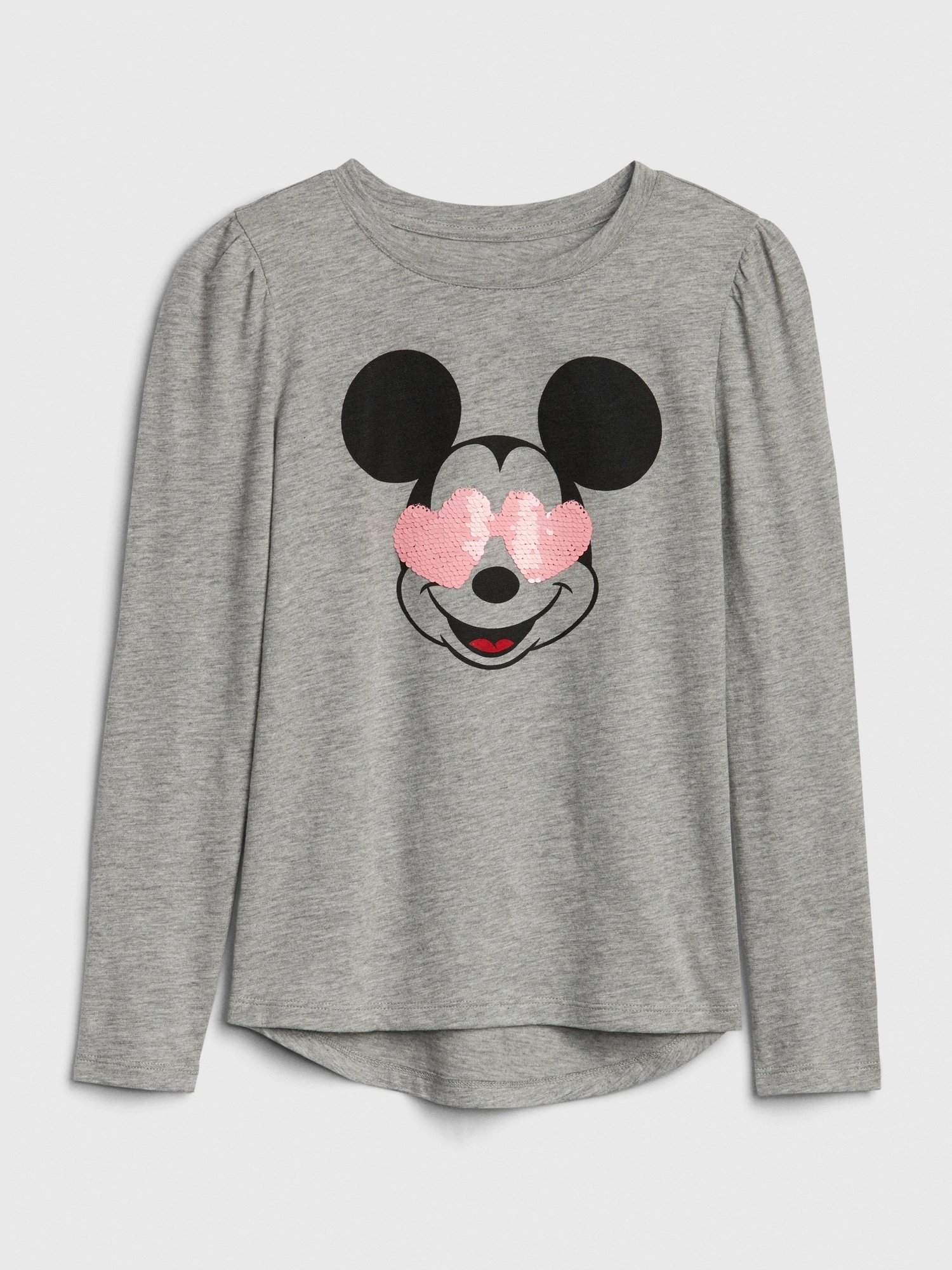 女童裝|Gap x Disney迪士尼聯名 米妮棉質圓領長袖T恤-麻灰色