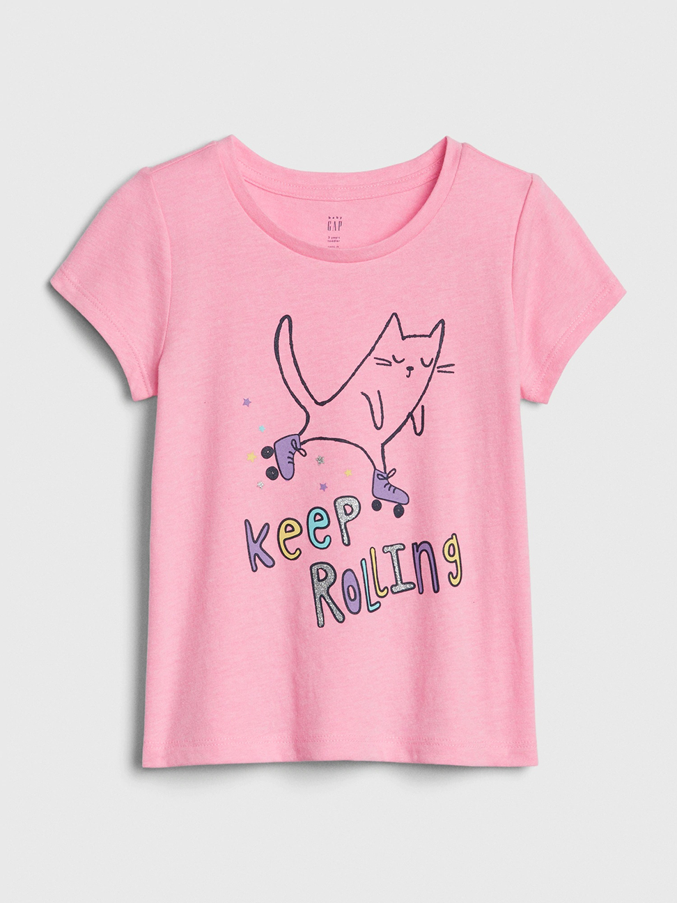 女幼童裝|童趣印花圓領短袖T恤-粉紅貓咪