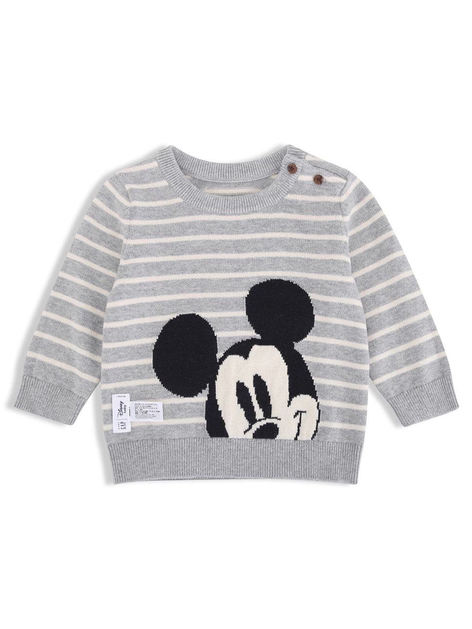 嬰兒裝|Gap x Disney迪士尼聯名 米奇棉質舒適圓領針織衫-淺麻灰