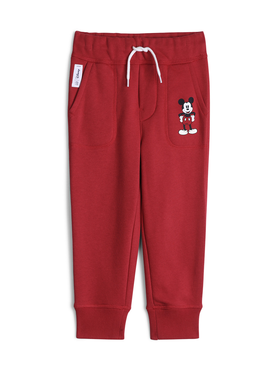 男幼童裝|Gap x Disney迪士尼聯名 米奇保暖刷毛鬆緊棉褲-摩登紅色
