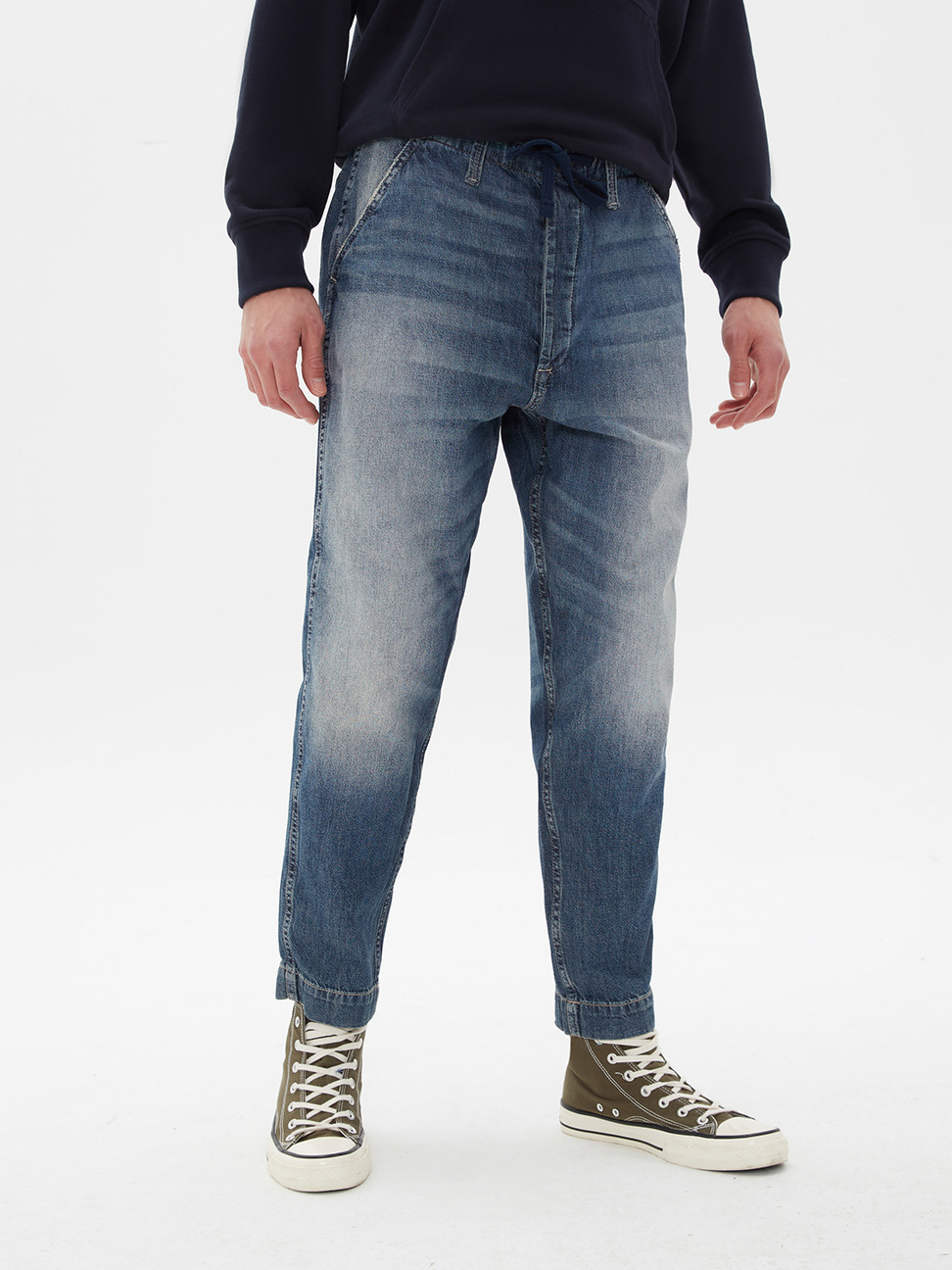 男裝|款棉質水洗鬆緊牛仔褲 1969復古經典系列-復古中度靛藍