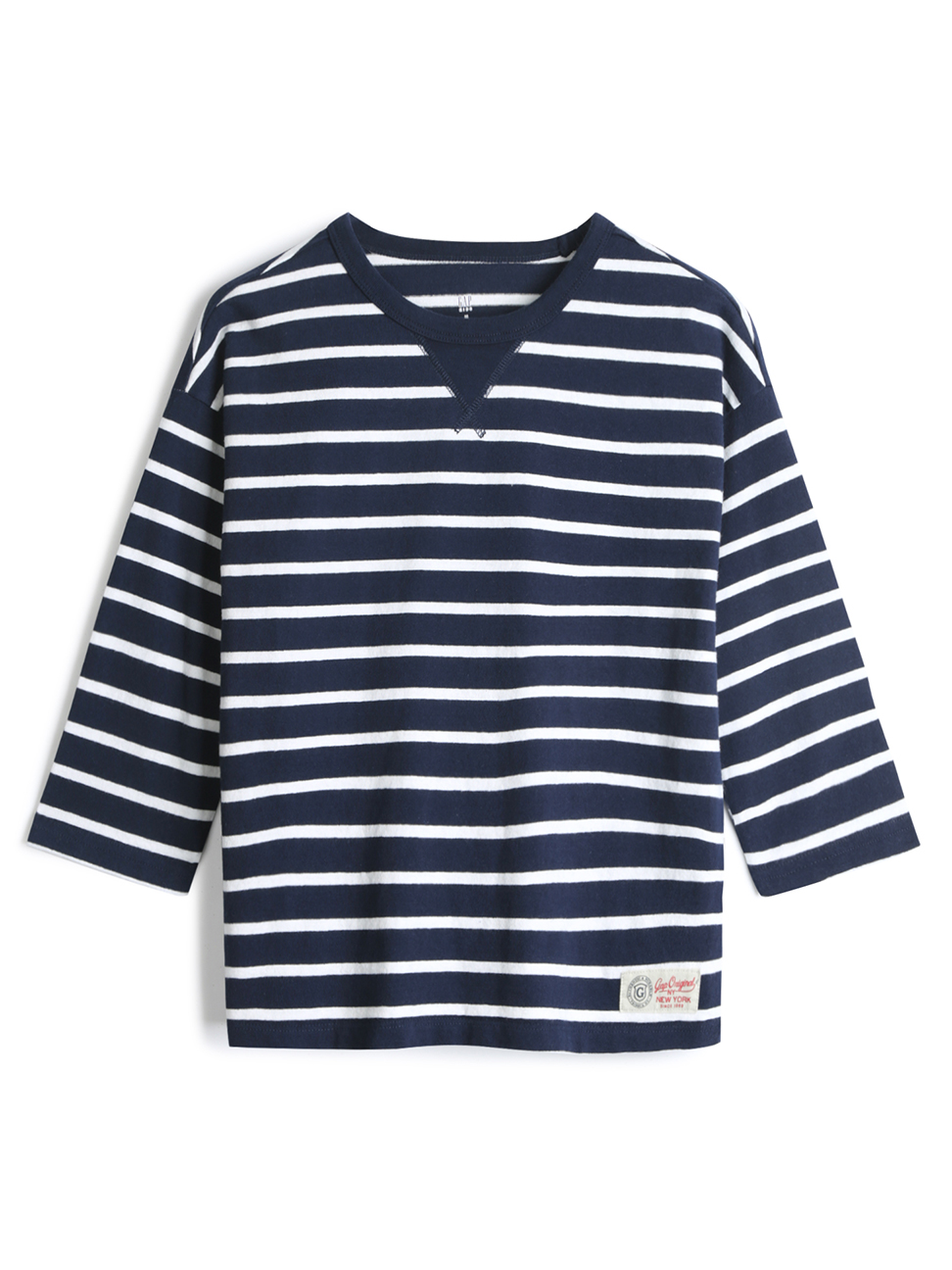 男童裝|棉質舒適圓領長袖T恤-海軍藍白條紋