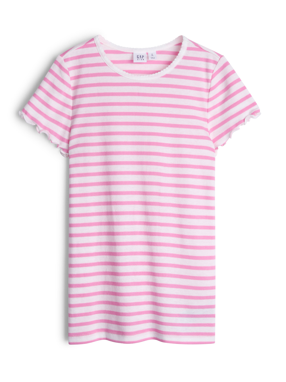 女童裝|荷葉邊圓領短袖T恤-粉色條紋