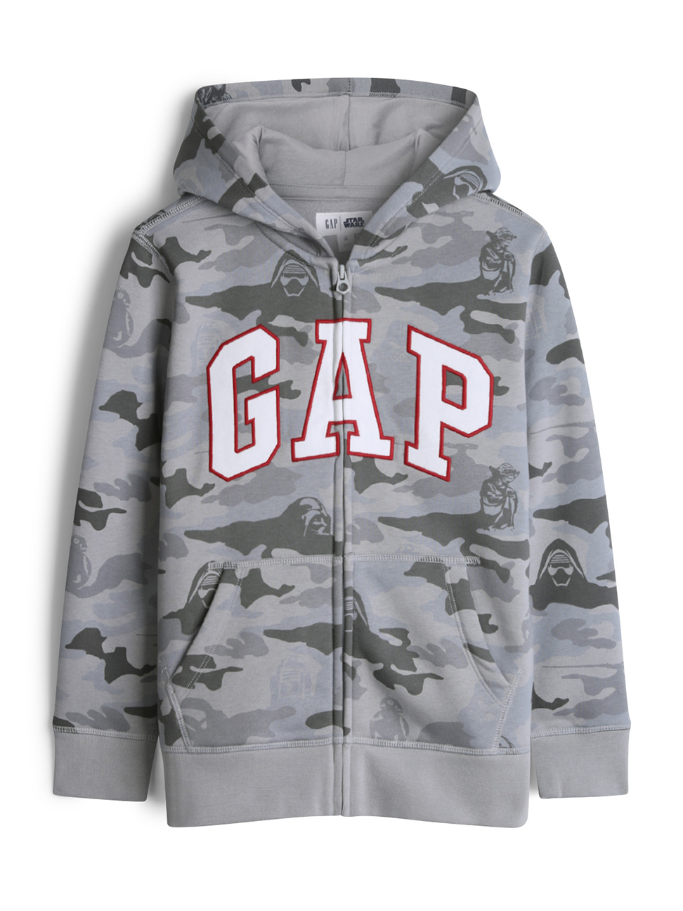 男童裝|Gap x Star Wars星際大戰聯名 刷毛迷彩拉鍊連帽外套-灰色迷彩