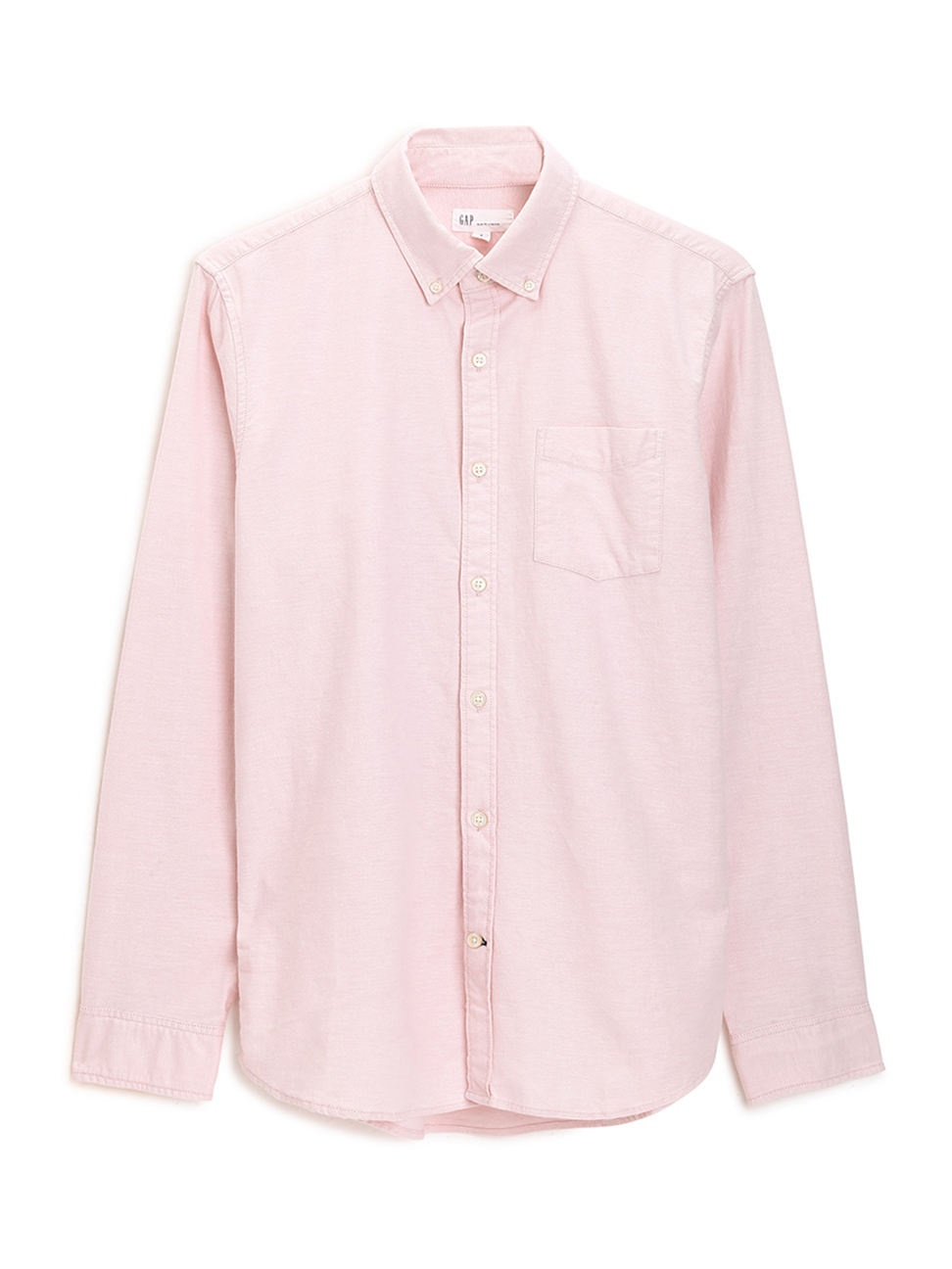 男裝|棉質舒適長袖角釦領襯衫-純粉色