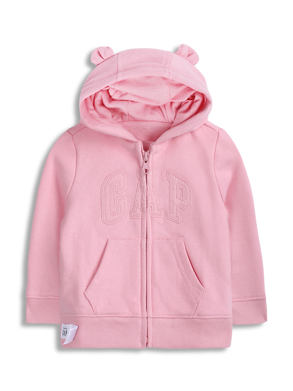 嬰兒裝|Logo甜美風素色熊耳造型連帽外套-經典粉紅色