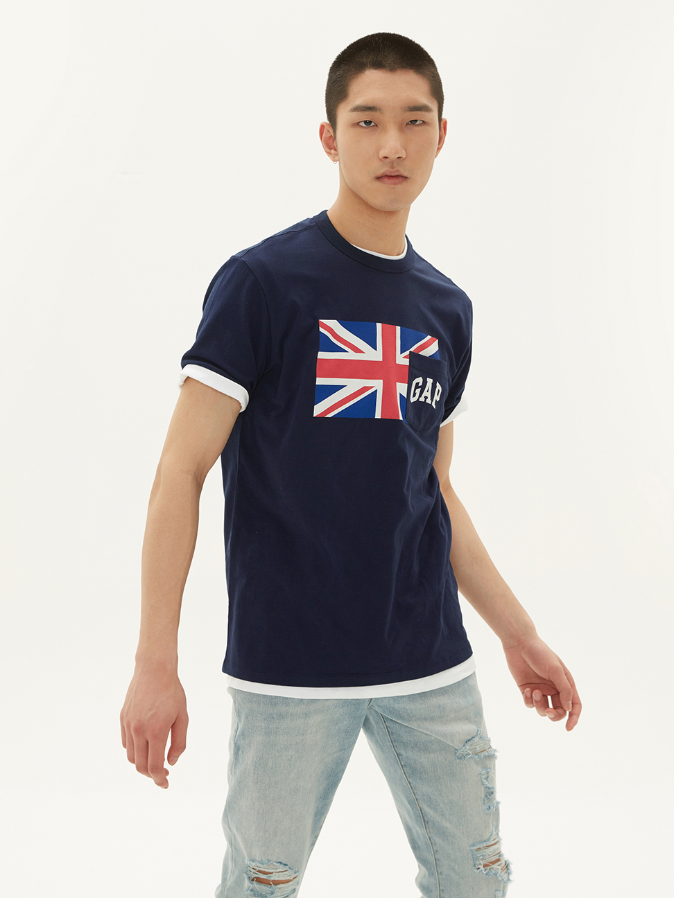 男裝|Logo創意美式短袖T恤-海軍藍