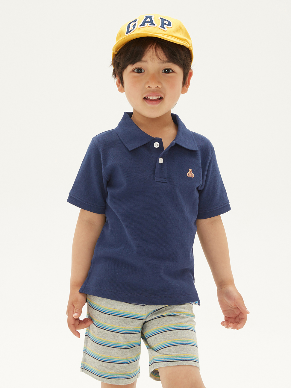 男幼童裝|棉質舒適小熊刺繡短袖POLO衫-海軍藍