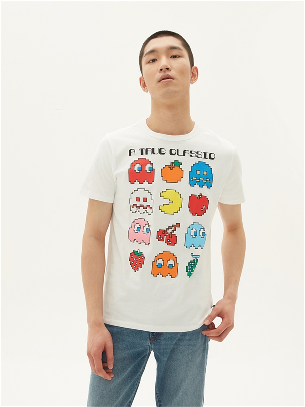 男裝|Gap x Pac-Man小精靈聯名 印花短袖T恤-光感亮白